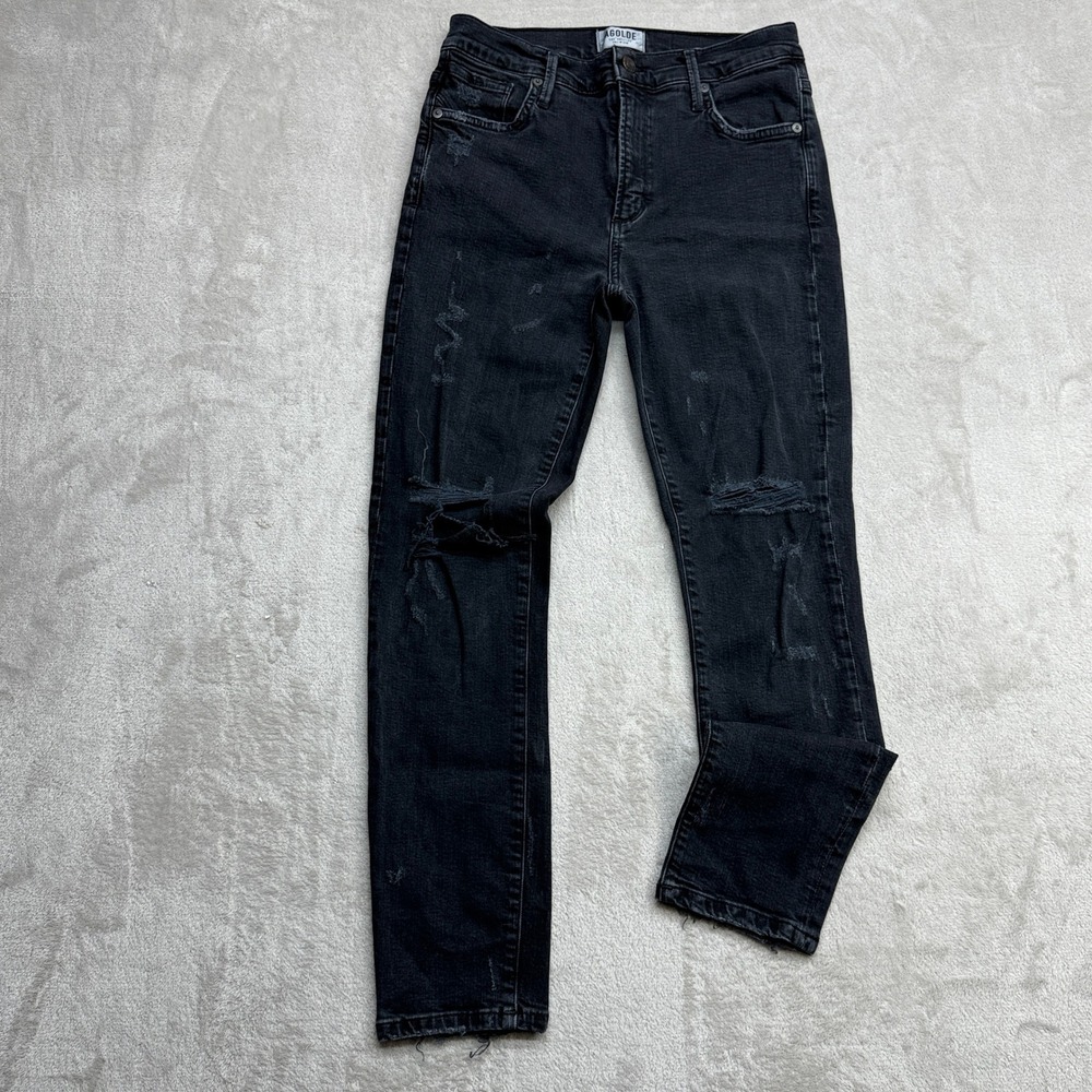 AGOLDE Sophie Skinny Jeans Women 27 Black Distressed Ripped High Rise Chic Denim